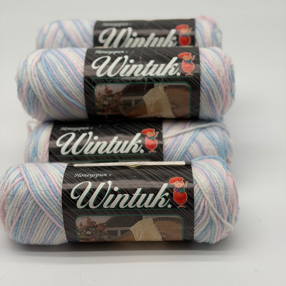 Caron Honeyspun Wintuk Yarn 6 Skeins Lullaby Ombre 3177 Blue Pink White 4 Ply